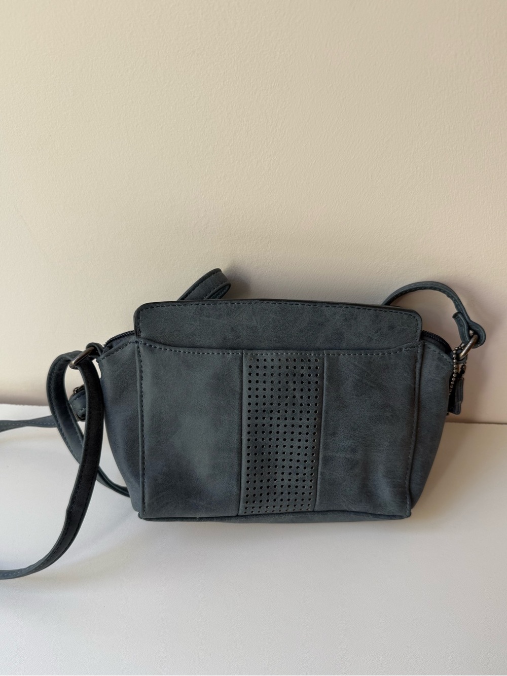 Denver Hayes Charcoal Gray Perforated Front Crossbody
